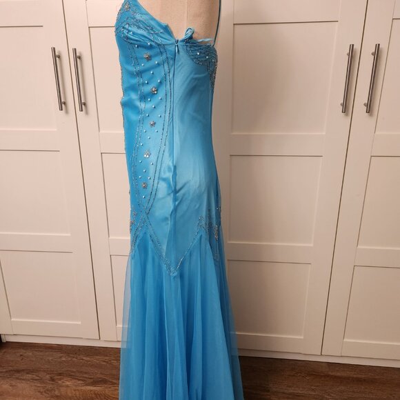 VINTAGE Y2K DZ Nights by Laura Ryner Aqua Beaded Formal Dress Gown Size 3/4 Prom - Picture 3 of 8